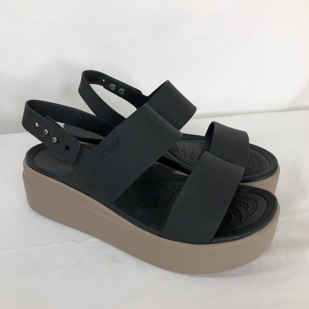 CROCS LiteRide Brooklyn Wedge Slingback Sandals Shoes Black Women's 7 W Wide